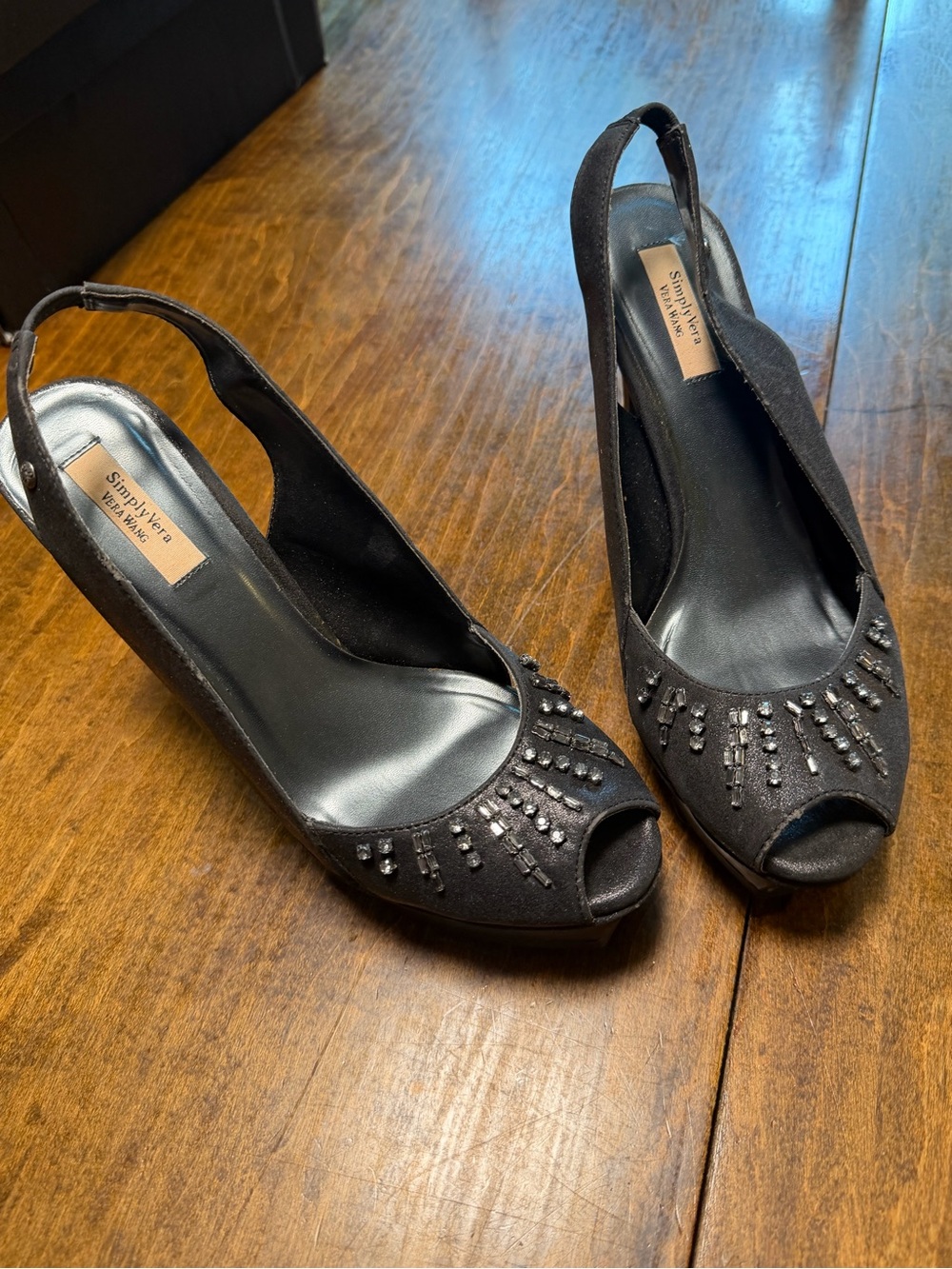 Simply Vera Vera Wang Black Embellished Peep-Toe Slingback Heels